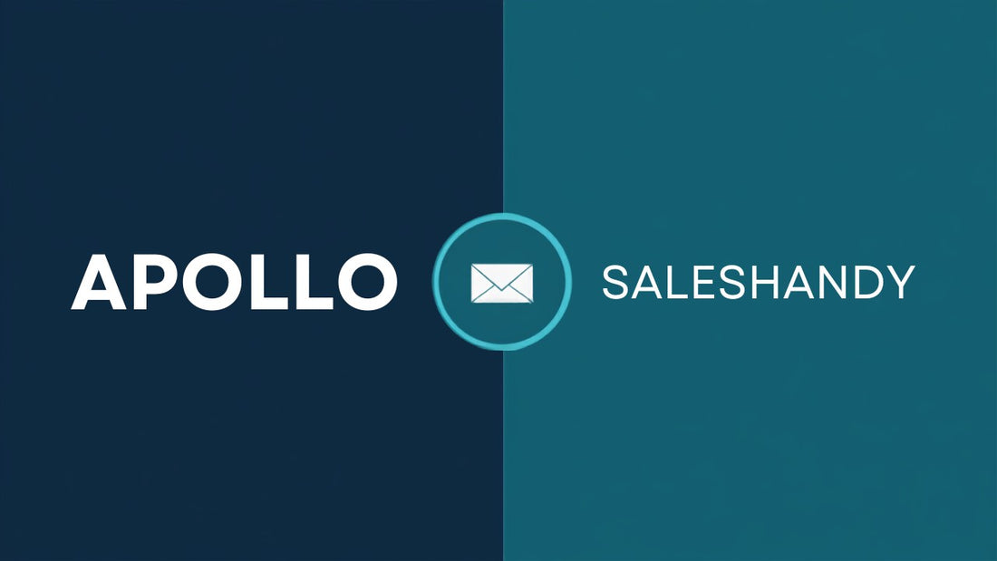 Apollo vs Saleshandy comparison — split-screen graphic with Apollo and Saleshandy names